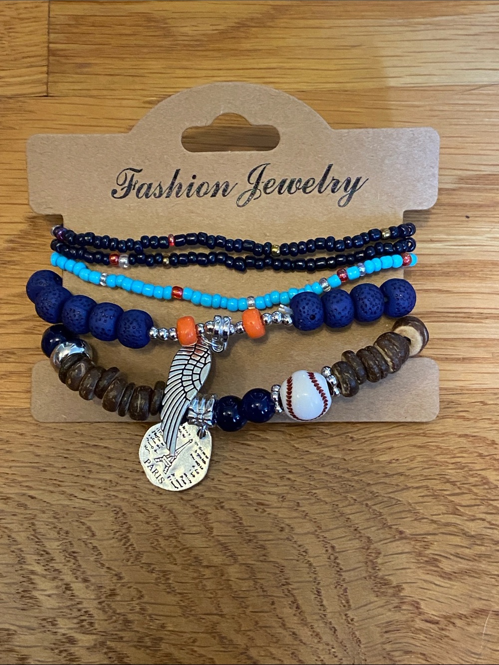 Fashion Jewelry Navy and Turquoise Multi-Strand Beaded Bracelets with Wing Charm